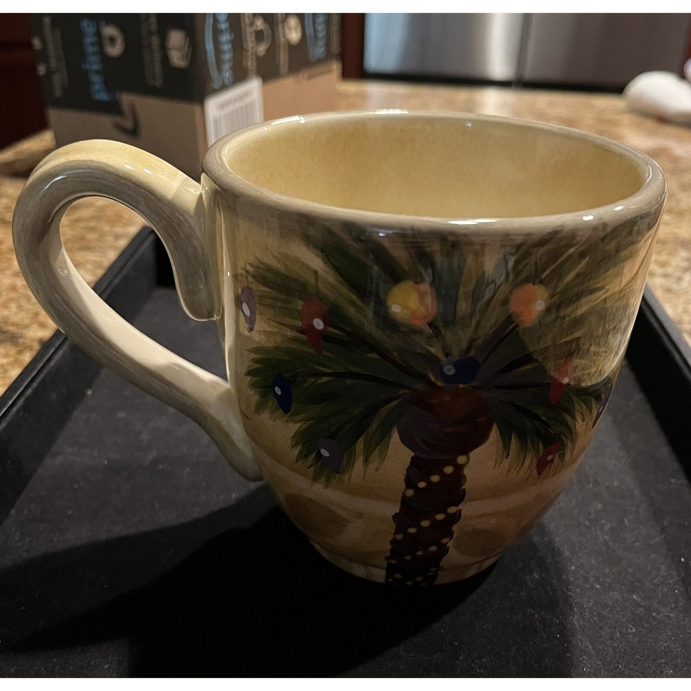 Bellagio Christmas Hand Painted Mug Large Tabletop Lifestyles XMAS Palm Tree HTF - Picture 2 of 7